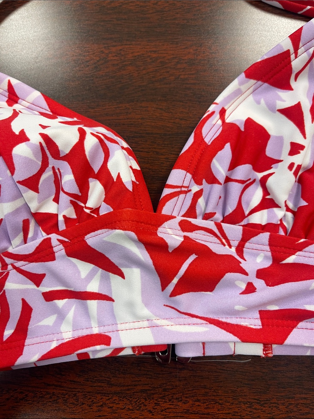 Kona Sol Red and Lavender Tropical Bikini Top Size Small - Picture 2 of 6